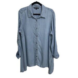 Zac & Rachel Tunic Top Blue Chambray Shirt Lyocell Button Front Side Slits Sz 3X